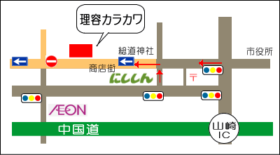 兵庫県宍粟市山崎町の理容カラカワ地図